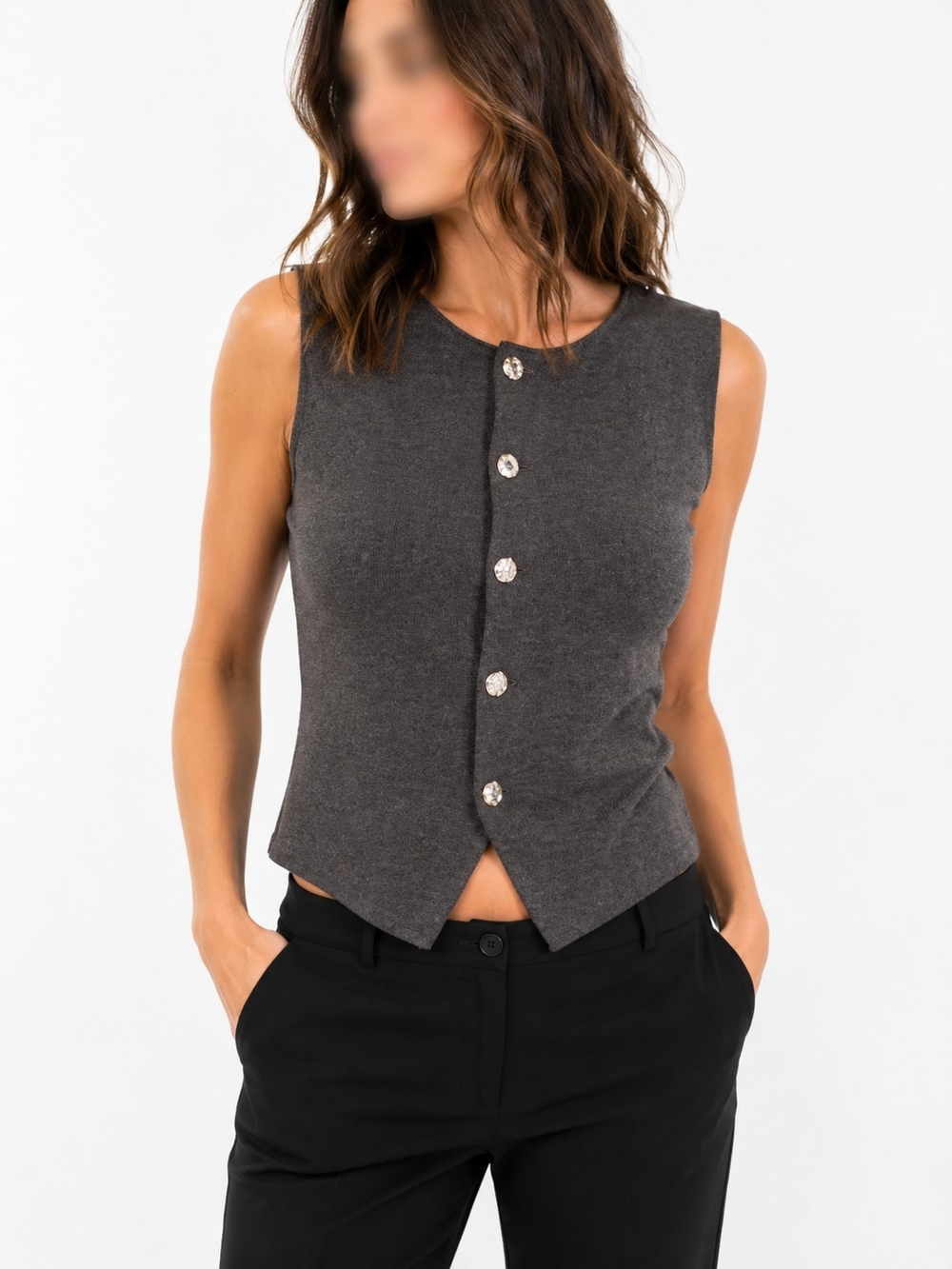 👕2 for 15$ Or 3 for 20$👕Suzy Shier Charcoal Knit Sleeveless Button-Front Top